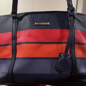 Dana Buchman Royal Blue Tote in Fall Berry-Orange-Periwinkle Stripe